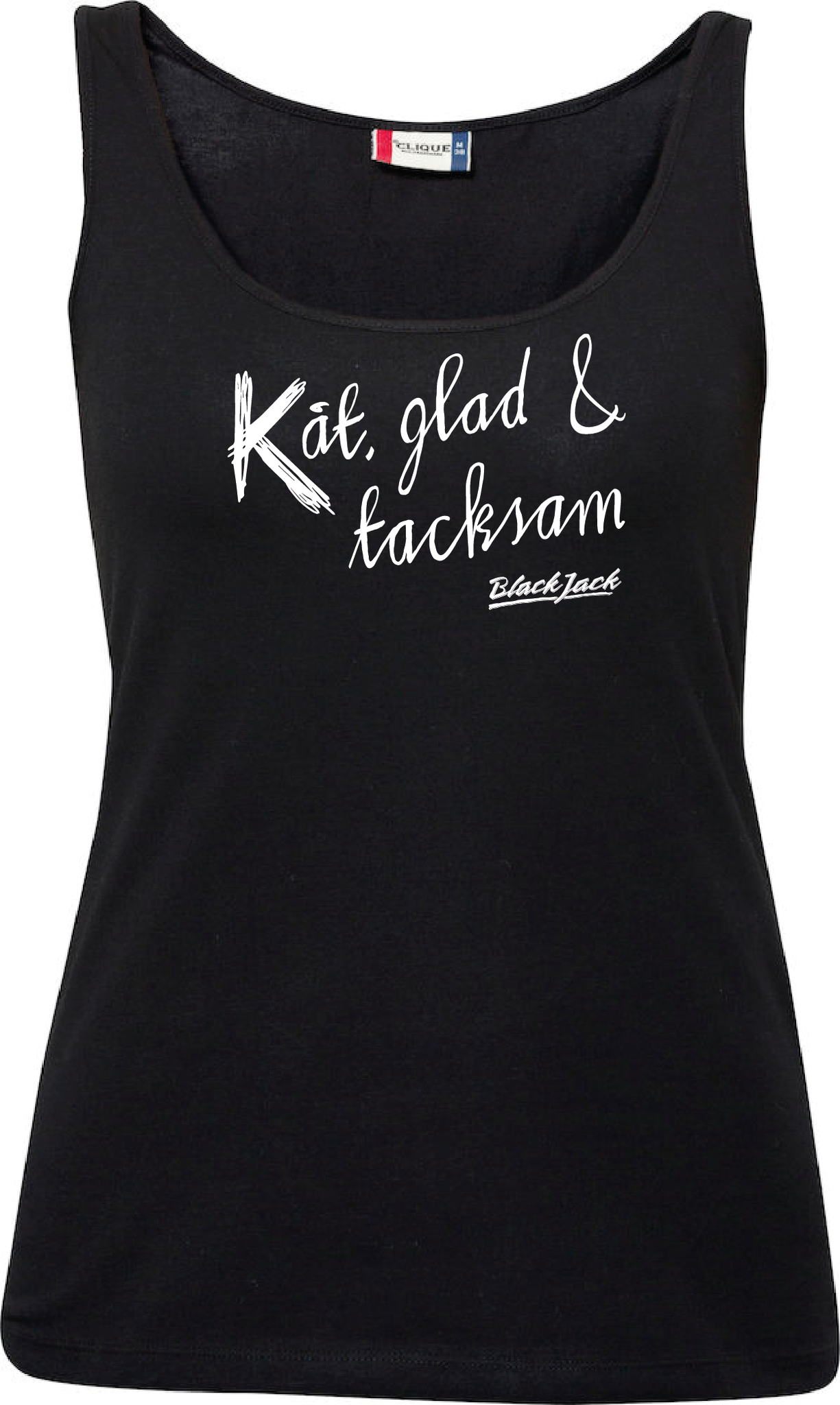 Svart Dam Tank Top "Black Jack Kåt, glad & tacksam"