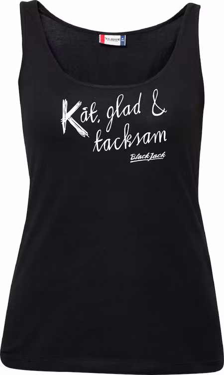 Svart Dam Tank Top "Black Jack Kåt, glad & tacksam"