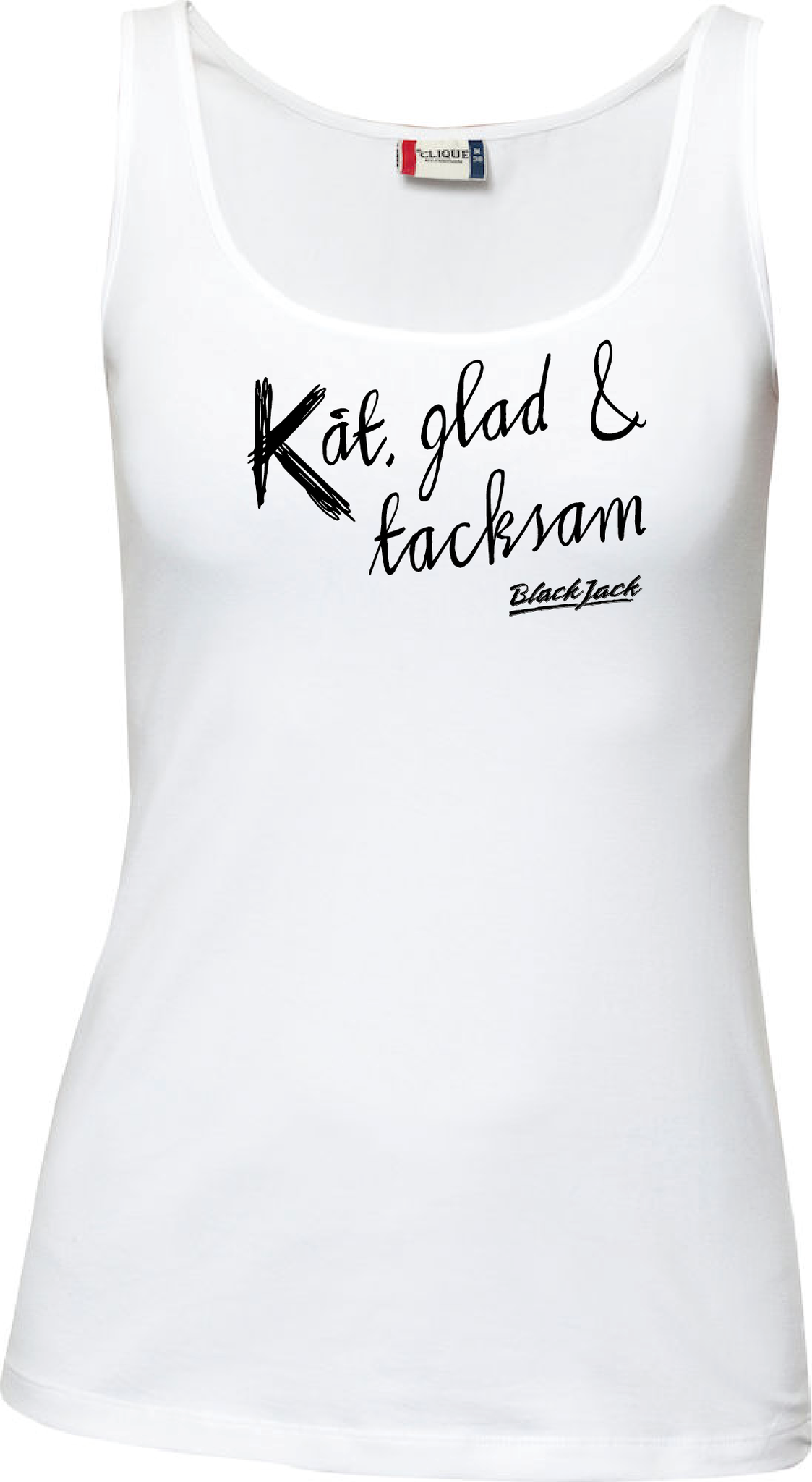 Vit Dam Tank Top "Black Jack Kåt, glad & tacksam"