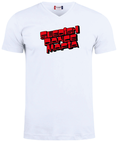 Vit V-hals T-shirt "SWEDISH DANCE MAFIA"