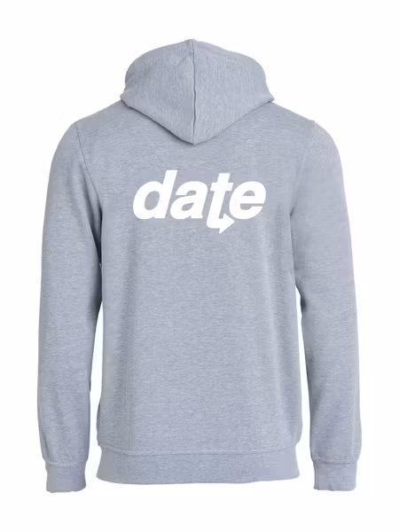 Grå Hoodjacka "DATE" vit, rygg