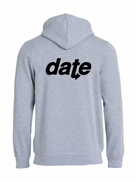 Grå Hoodjacka "DATE" svart, rygg