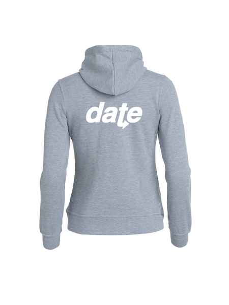 Grå Dam Hoodjacka "DATE" vit, rygg