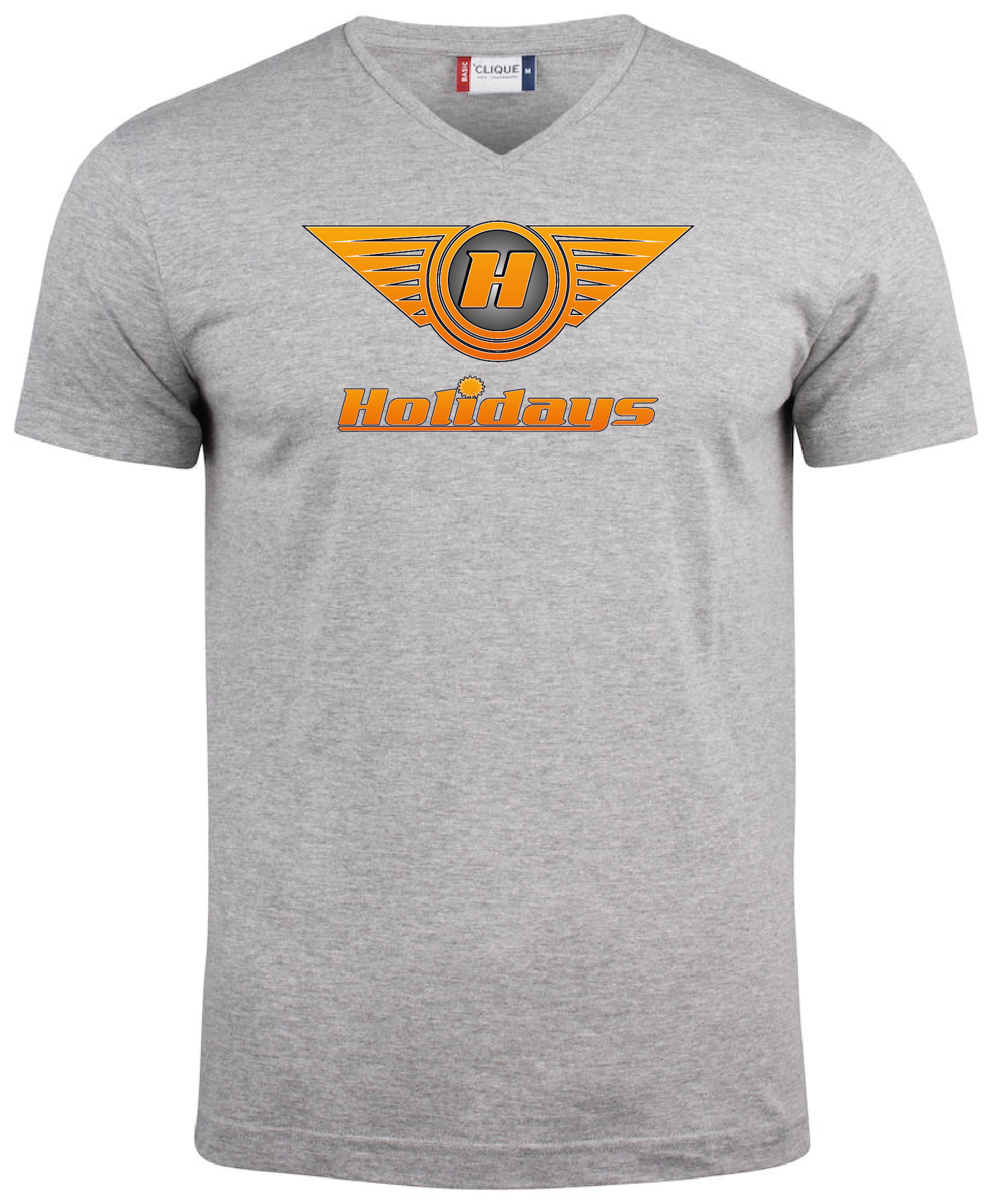 Grå V-hals T-shirt "HOLIDAYS LOGO"