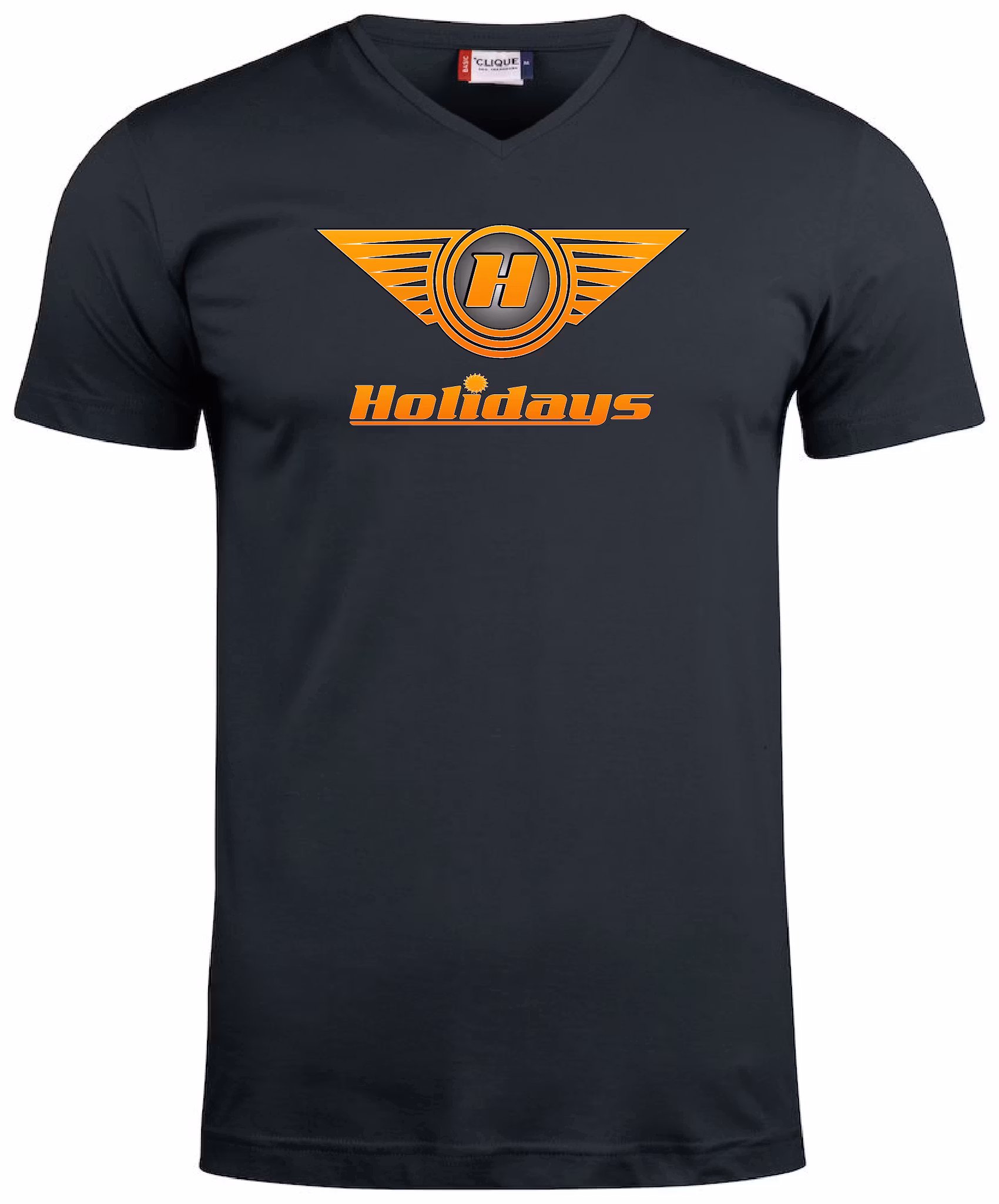 Svart V-hals T-shirt "HOLIDAYS LOGO"