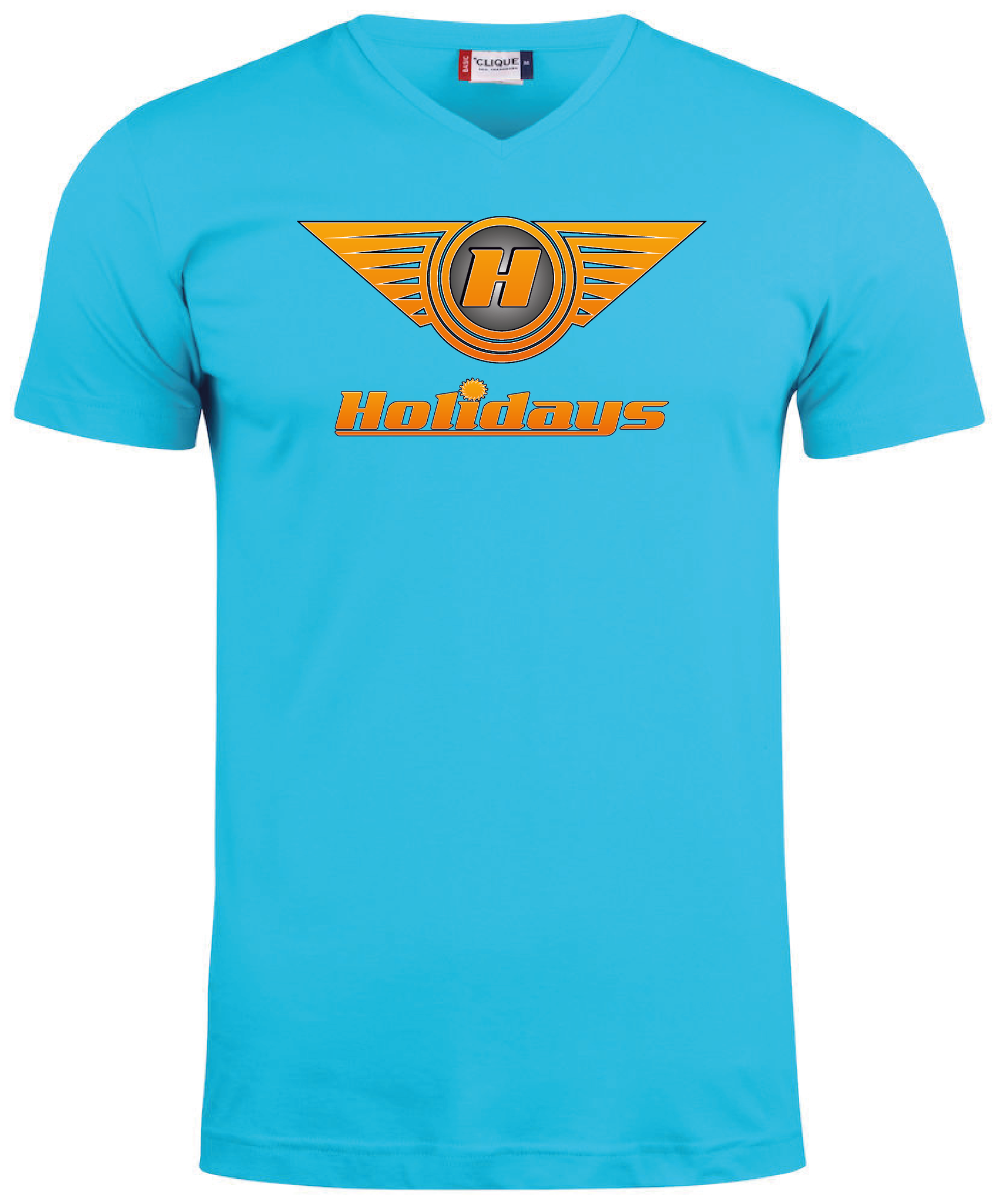 Turkos V-hals T-shirt "HOLIDAYS LOGO"