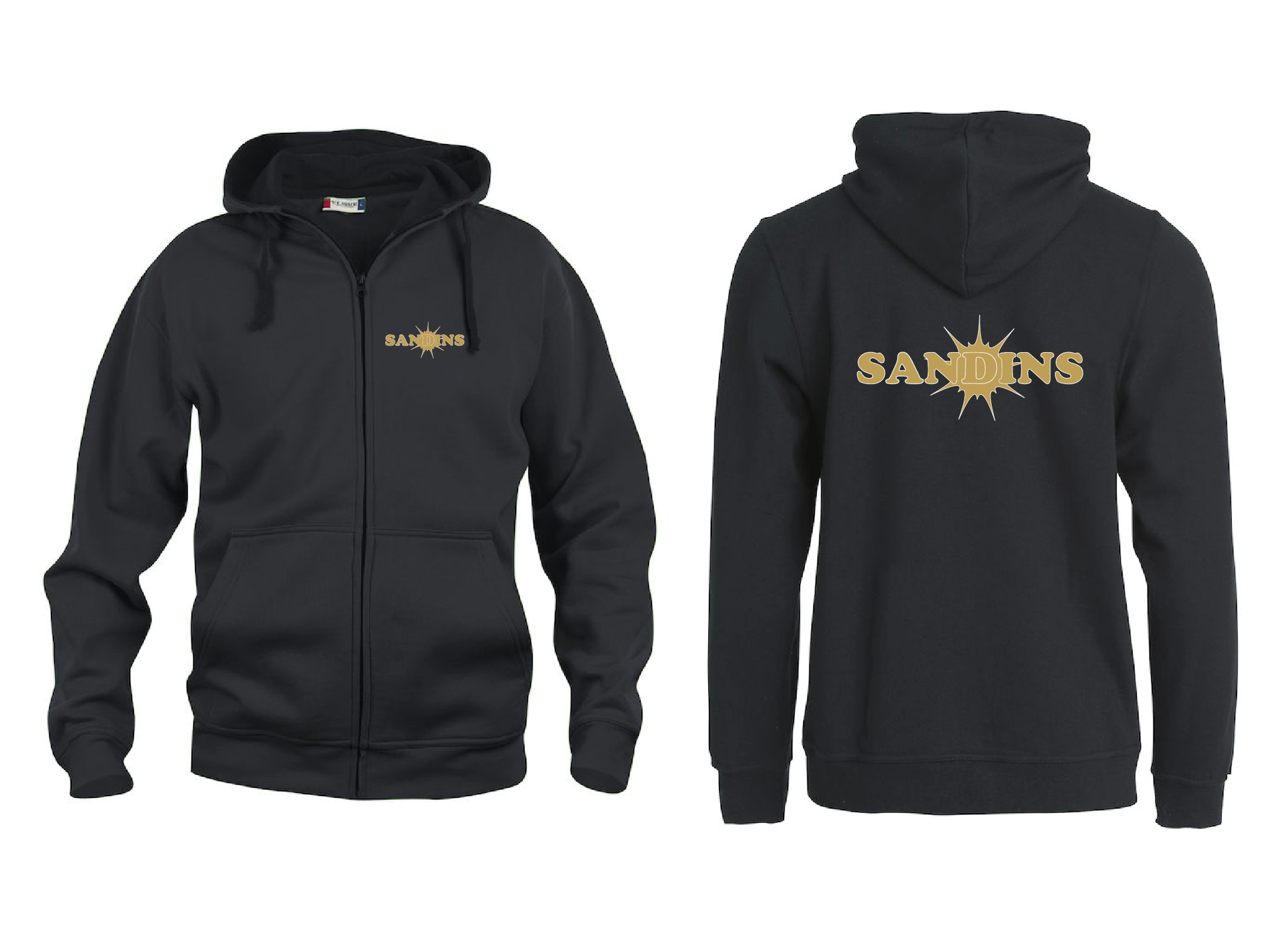 Svart HOODJACKA "Sandins" v.bröst & rygg