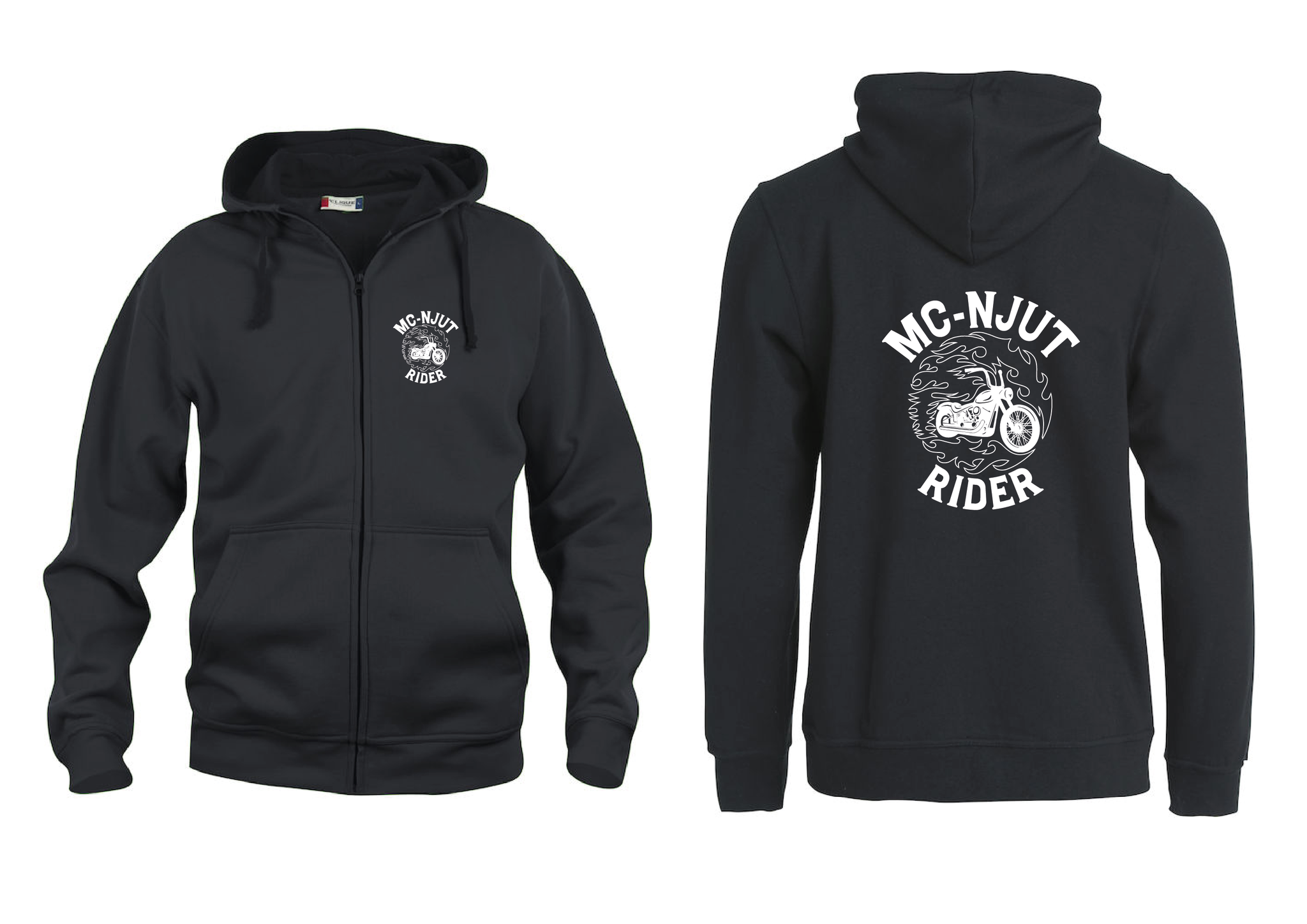 Svart HOODJACKA "MC-NJUT" v.bröst & rygg