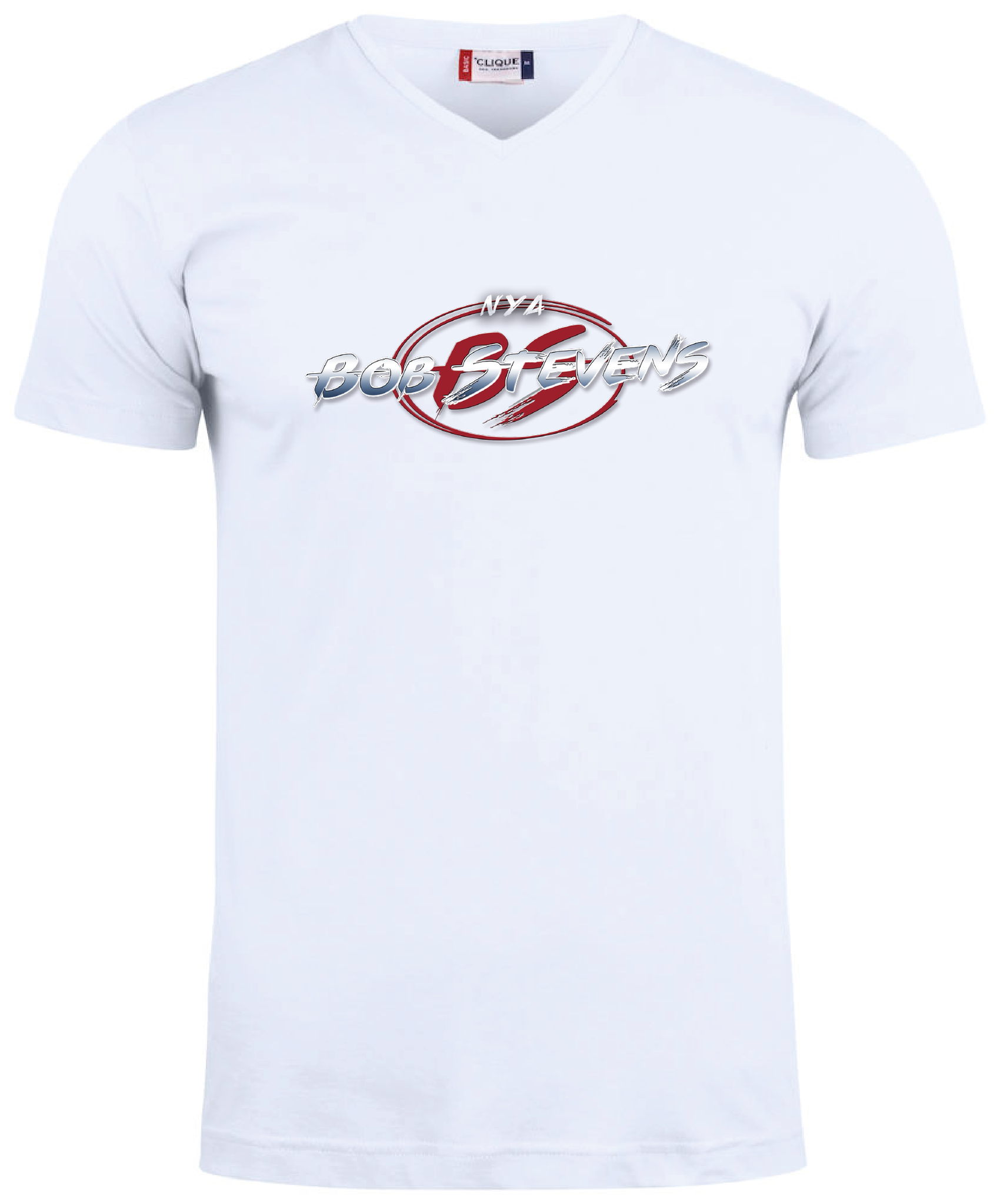 Vit V-hals T-shirt "BOB STEVENS"
