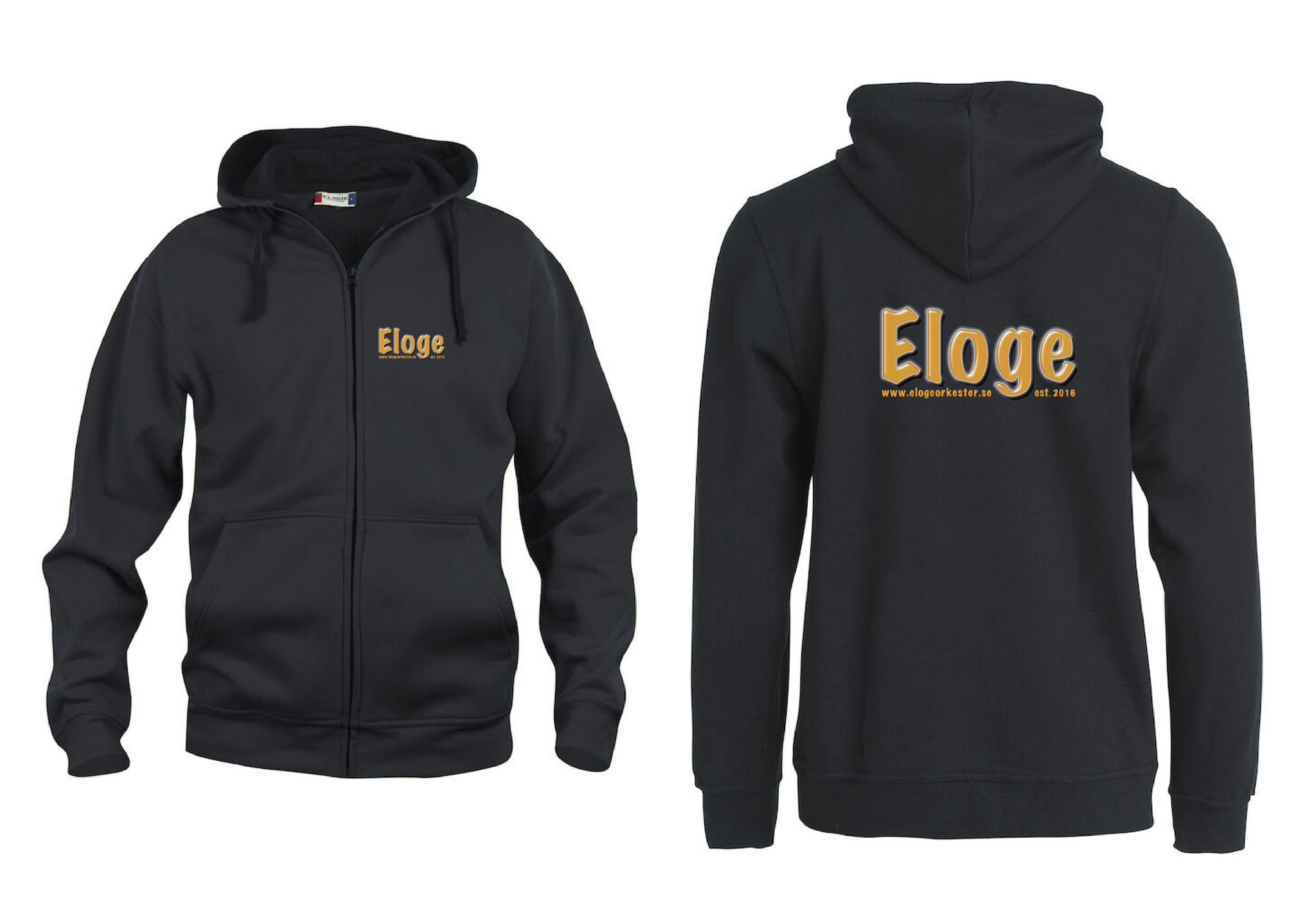 Svart Hoodjacka "ELOGE" Fram & Rygg