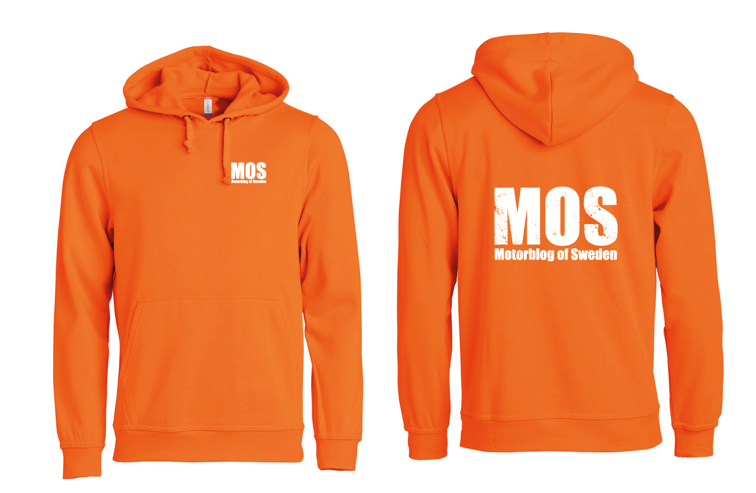 Orange HOODTRÖJA "MOS" litet fram & stort rygg