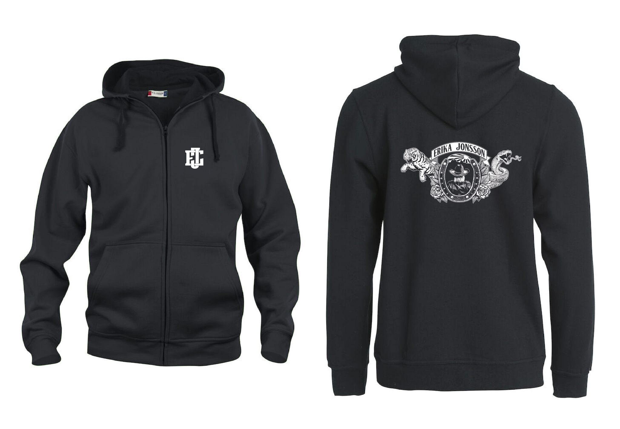 Svart HOODJACKA "Tiger" Fram & Rygg