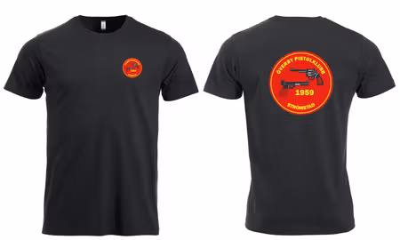 Svart T-shirt "ÖVERBY pistolklubb" 2 tryck