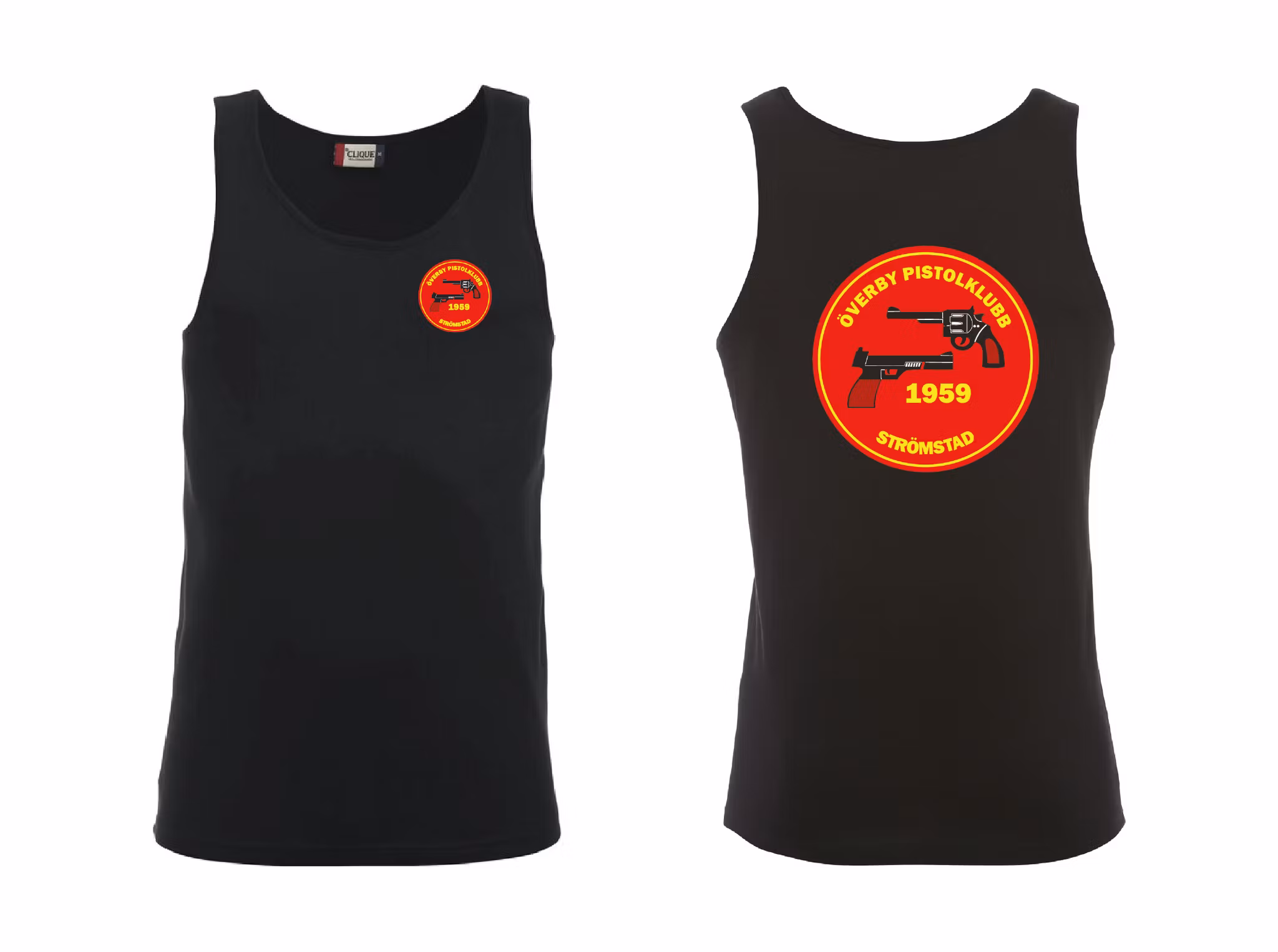 Svart Tank Top "ÖVERBY pistolklubb" 2 tryck