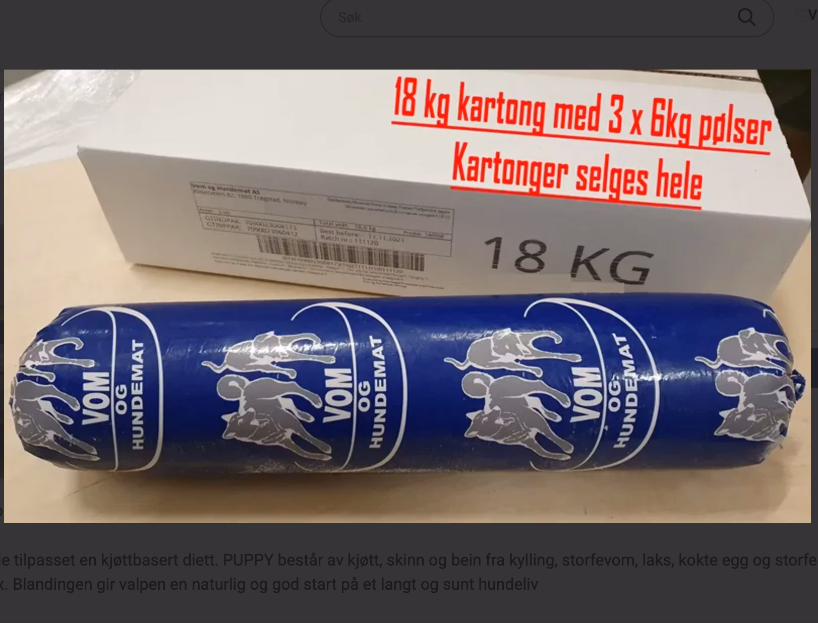 PUPPY fullfôr 18 kg kartong