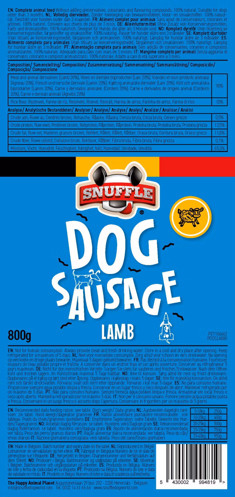 Hundepølse Snuffle Lam 800g