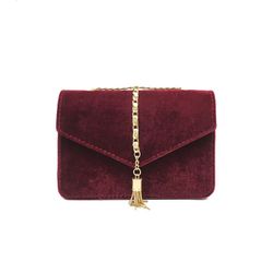 Crossbody Tassel Velour Bag Red