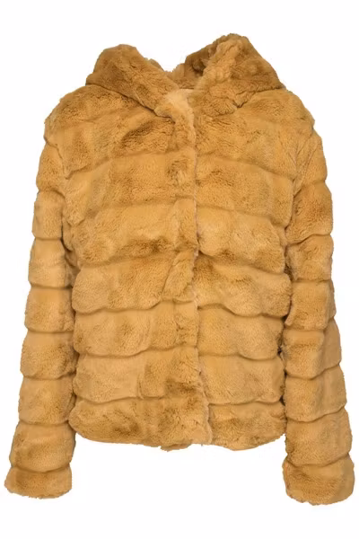 Huda Hooded Faux Fur Jacket Yellow