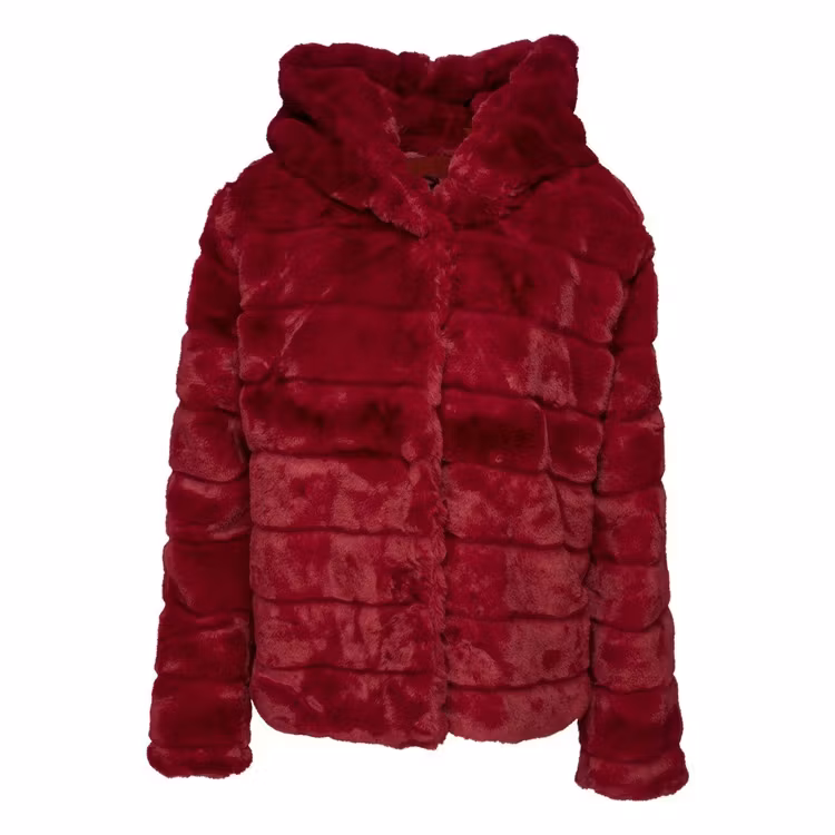 Huda Hooded Faux Fur Jacket Red