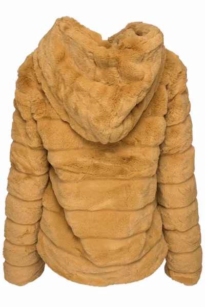 Huda Hooded Faux Fur Jacket Yellow