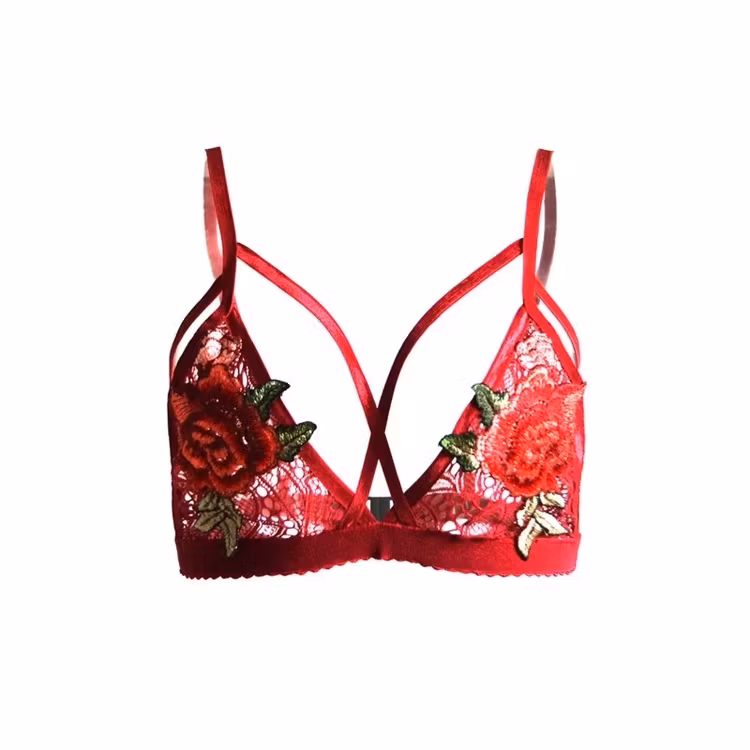 Rose Lace Triangle Bra Red