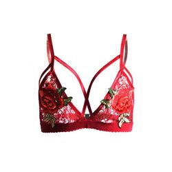 Rose Lace Triangle Bra Red