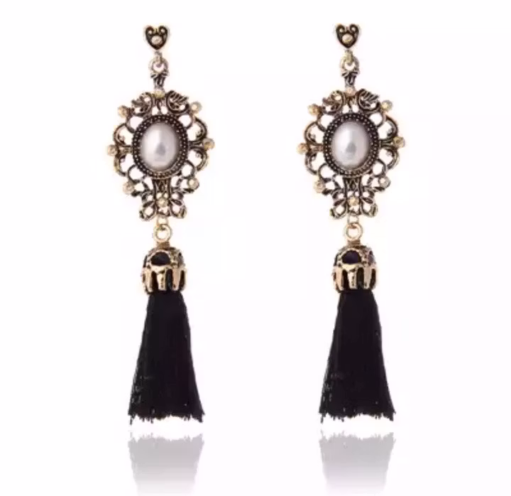 Cecilia Black Tassel Earrings