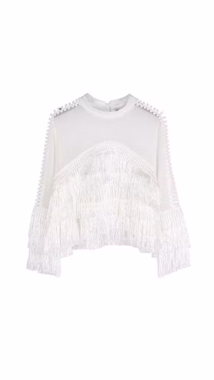 Nayla Fringe Top White