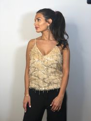 Olyvia Sequin Top Beige Gold