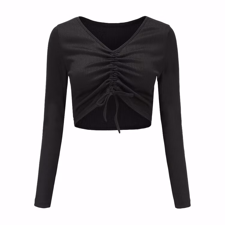 Danielle Scrunchy Crop Top With Drawstring Black