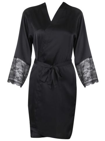Alia Robe With Lace Black