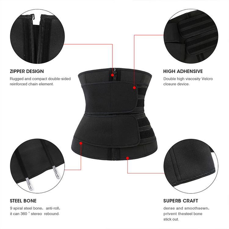 Emory - Unisex Double Velcro Neoprene Shaper Tummy Sweat Waistbelt  9 steelbones
