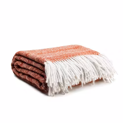 Ullpläd 130 x 170cm Skaftvävd Rost/Vit
