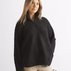 Teddy Pile Zip-Tröja Dam - Svart