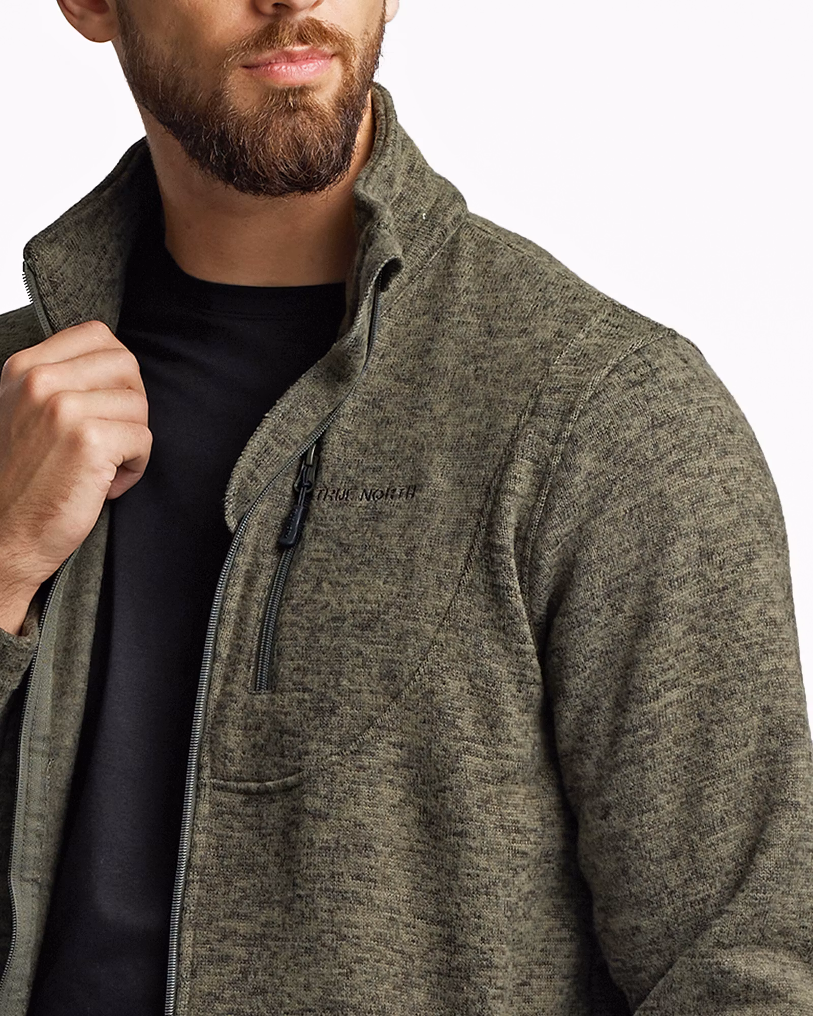 Flatfleece Tröja Herr – Grön Melange (Stora storlekar 3XL–5XL)