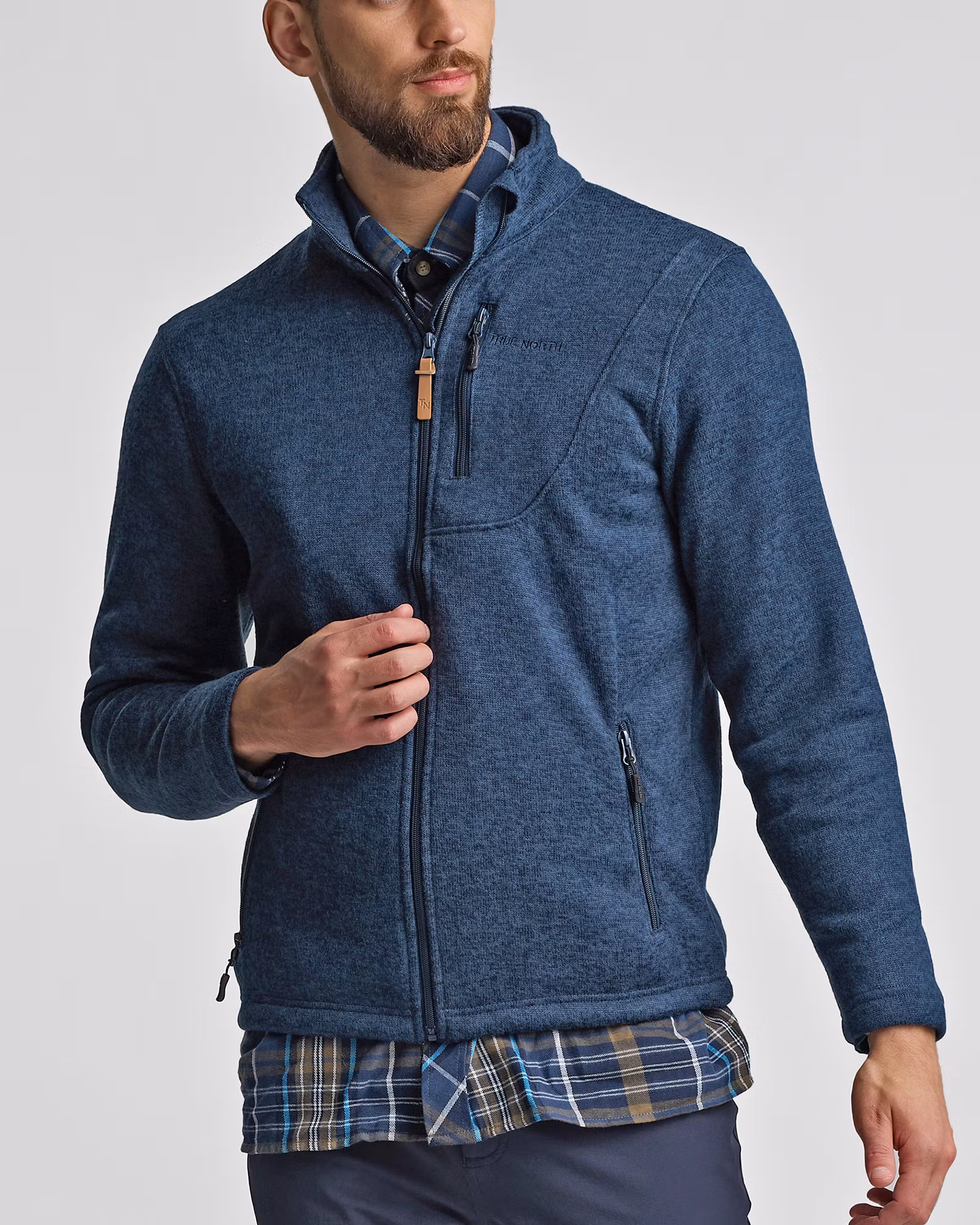 Flatfleece Tröja Herr – InkBlå Melange (Stora storlekar 3XL–5XL)