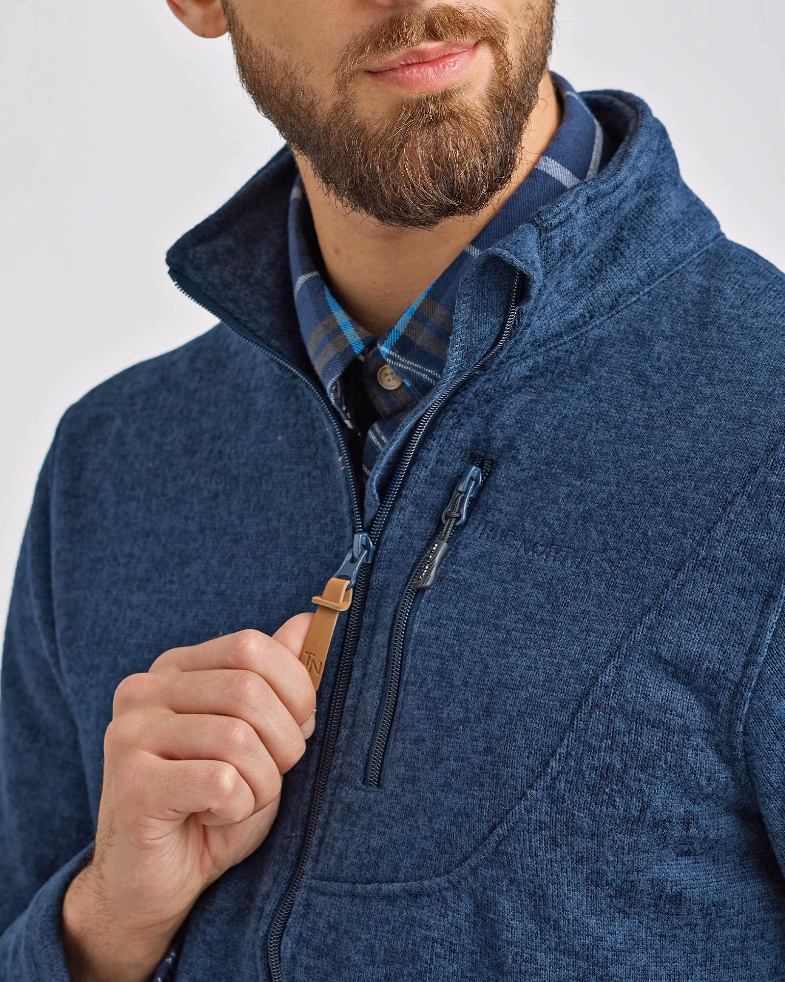 Flatfleece Tröja Herr – InkBlå Melange (Stora storlekar 3XL–5XL)