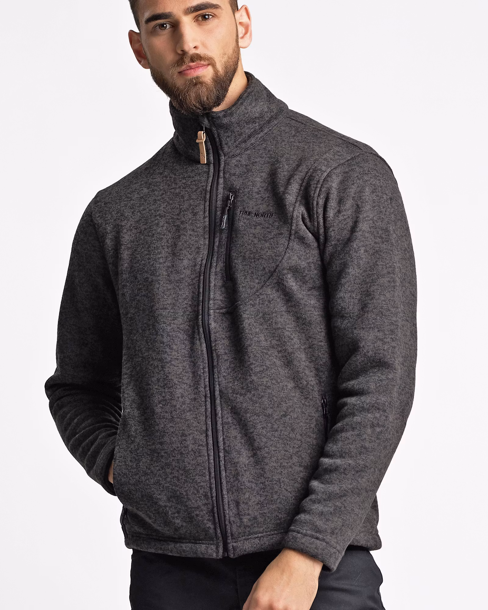 Flatfleece Tröja Herr – Svart Melange (Stora storlekar 3XL–5XL)