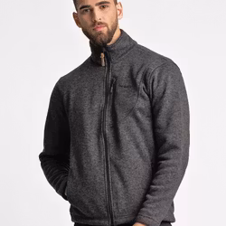 Flatfleece Tröja Herr – Svart Melange (Stora storlekar 3XL–5XL)