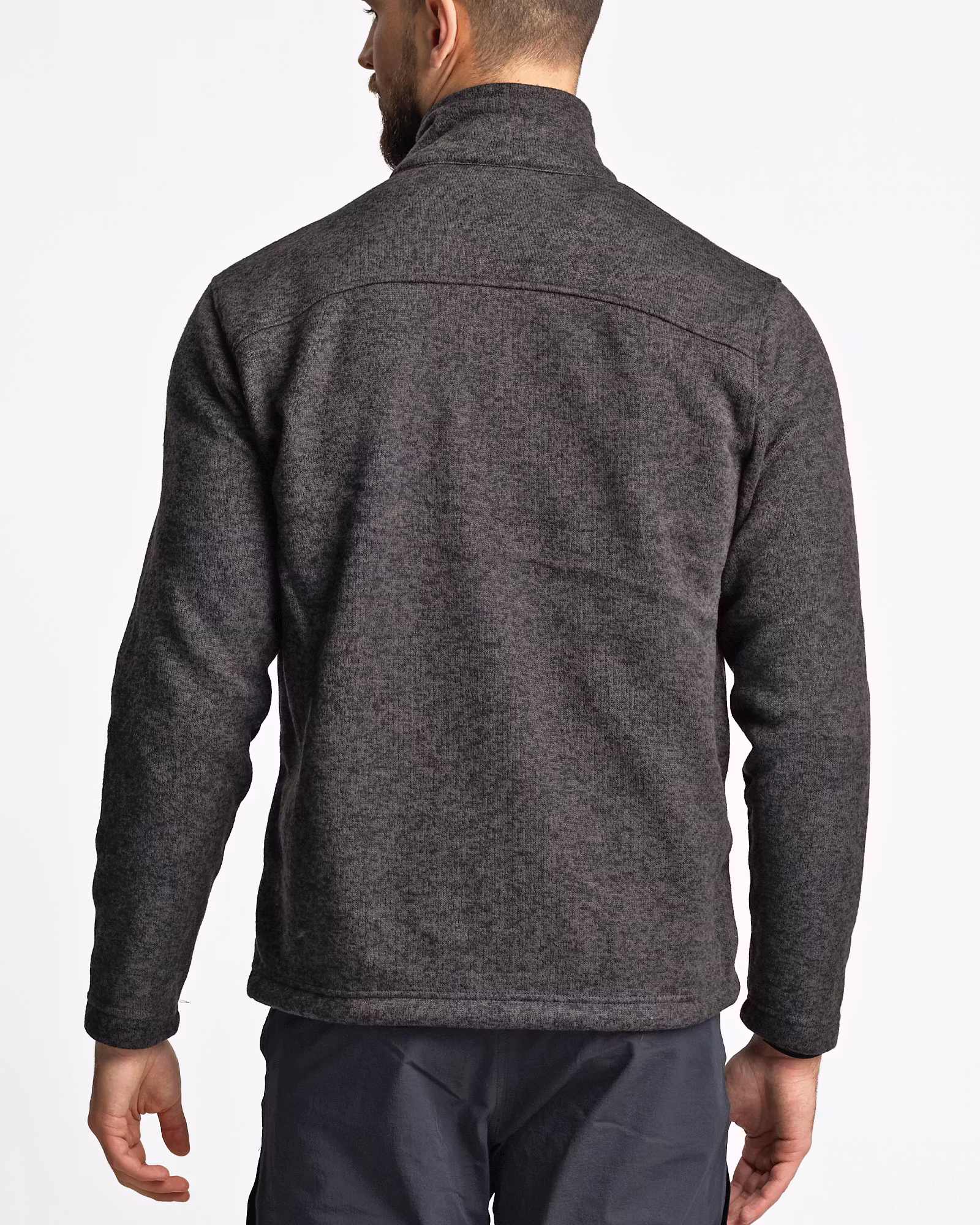 Flatfleece Tröja Herr – Svart Melange (Stora storlekar 3XL–5XL)