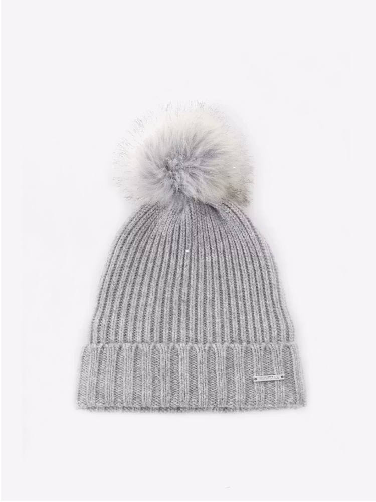Pom Pom Beanie, Soft Grey
