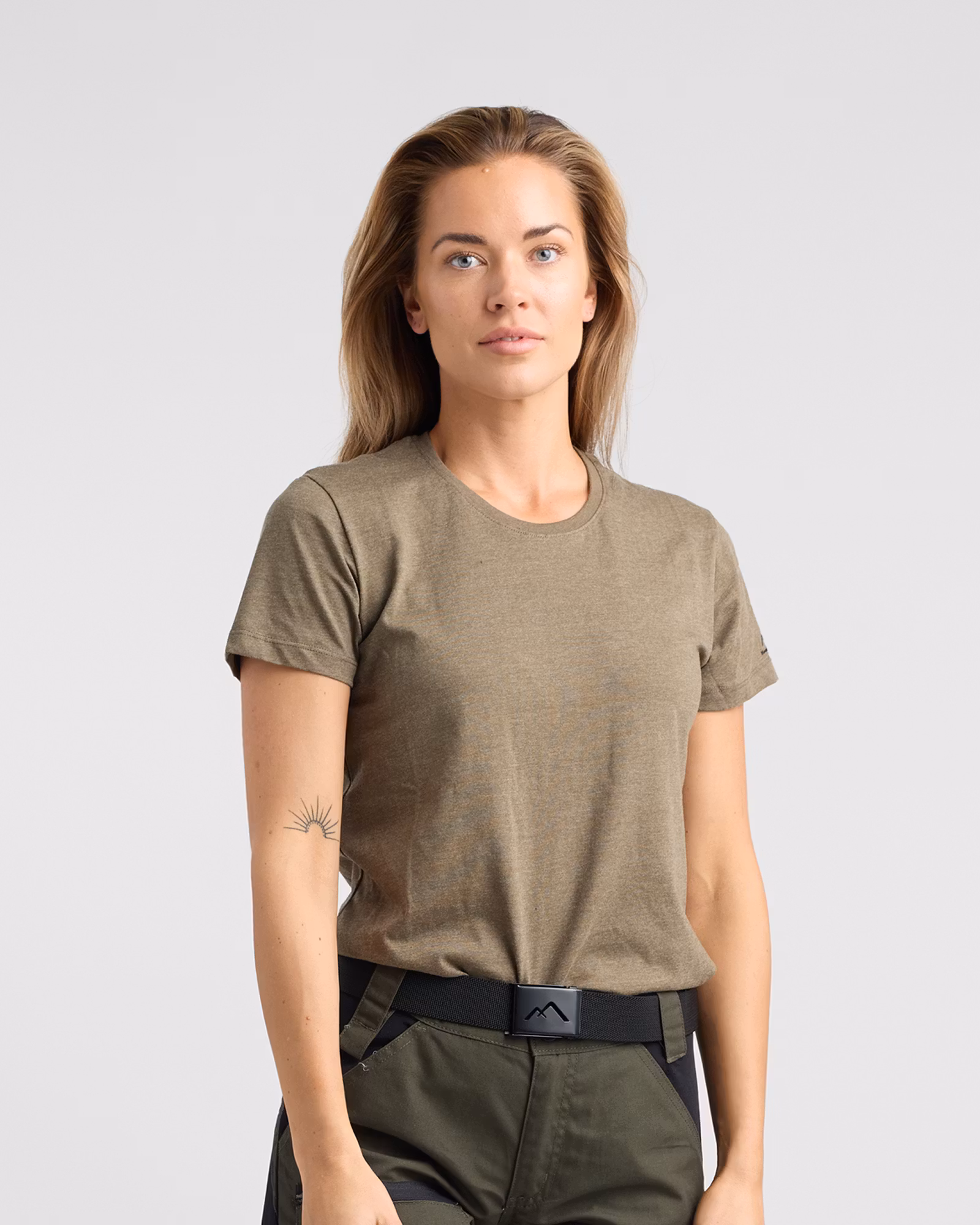 Grön-Melange T-shirt Dam i Bomull, Funktionell Bas för Friluftslivet