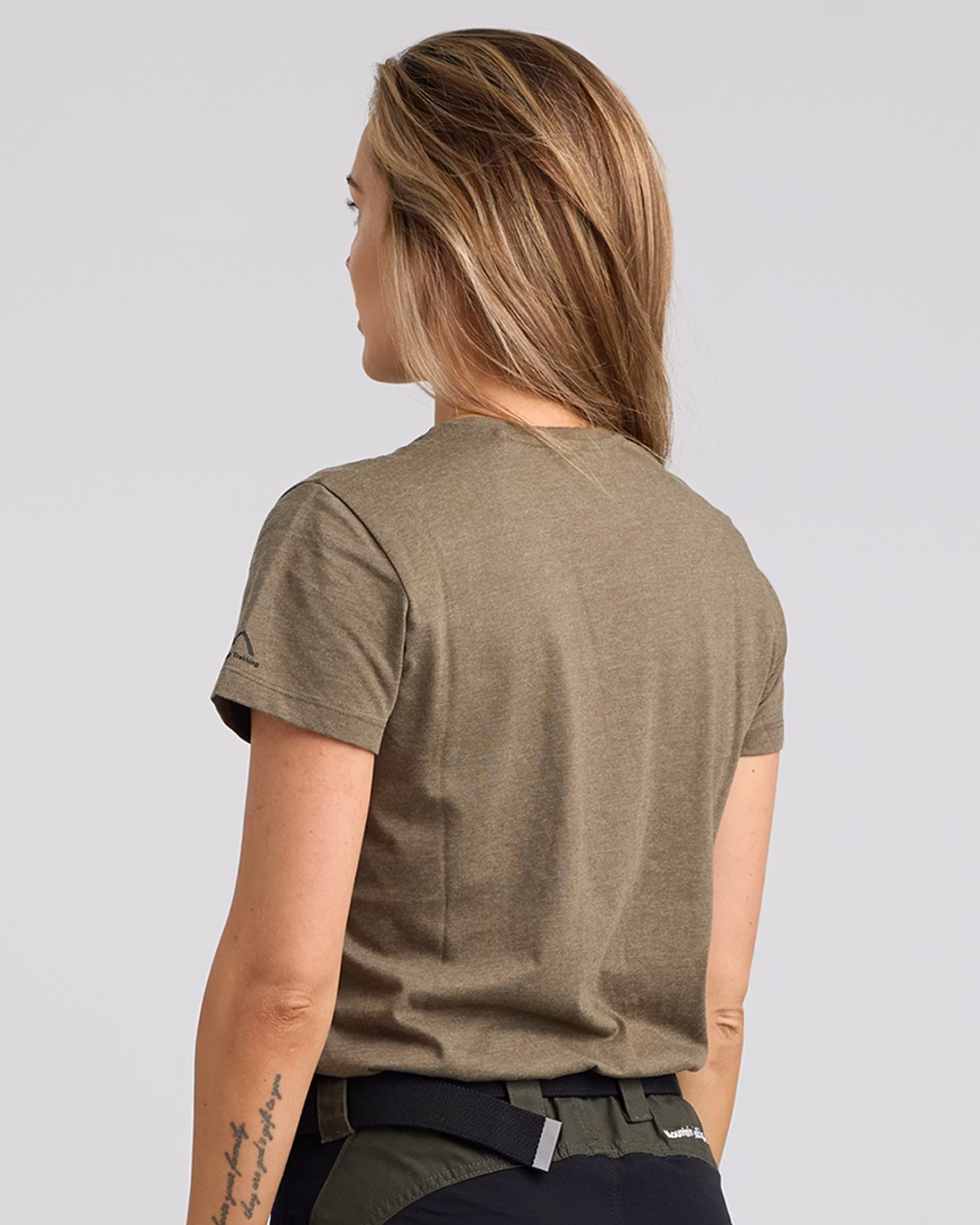 Grön-Melange T-shirt Dam i Bomull, Funktionell Bas för Friluftslivet