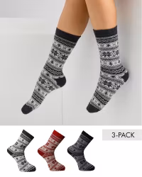 Ullsockar Helfrotté Mönstrade i 3-pack