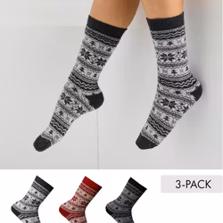 Ullsockar Helfrotté Mönstrade i 3-pack