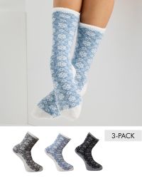 Frottéstickad Mjuka Mönstrade Ullstrumpor i 3-pack
