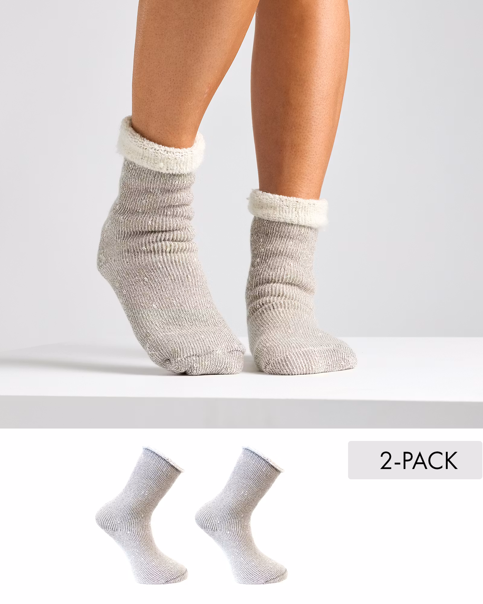 Helfrottéstickade Ullsockor i Cremevit 2-par