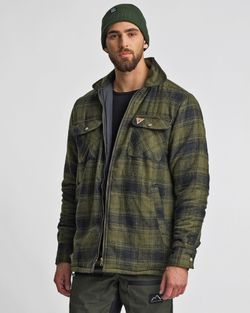 Overshirt Fodrad Flanell Herr, Skogsgrön
