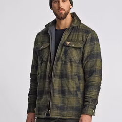 Overshirt Fodrad Flanell Herr, Skogsgrön