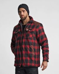 Overshirt Fodrad Flanell Herr, Röd/Svart